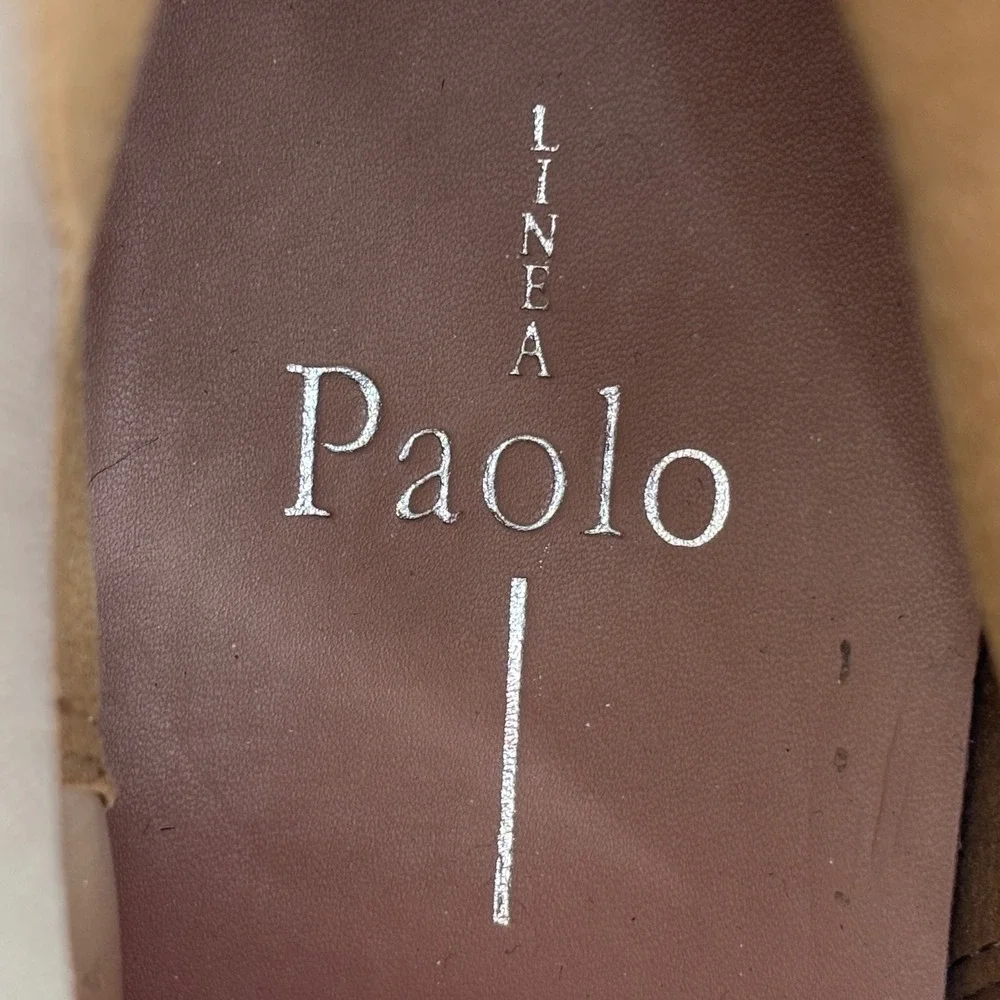Linea Paolo Vitoria Ankle Boots Fawn Tan Women Size 8 Suede Square Toe Low Heel